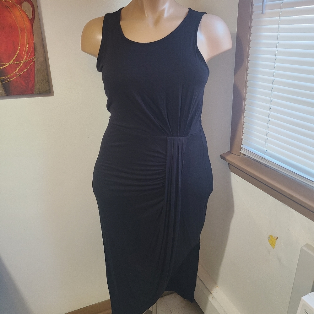 Gathered shirt dress in black